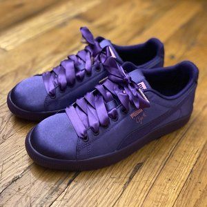 NEW Puma Clyde Purple Satin Lace Up Sneakers